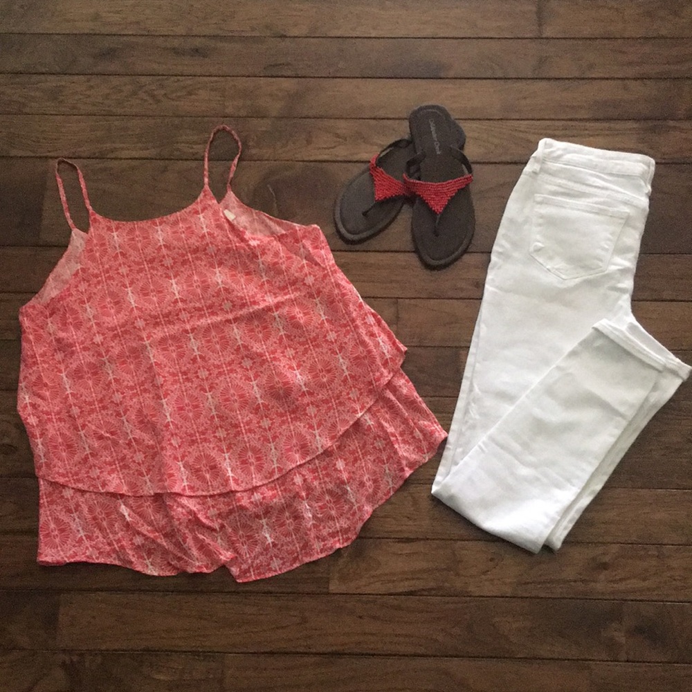 Layered coral and white top